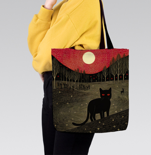 Фотография футболки Черный котэ и луна