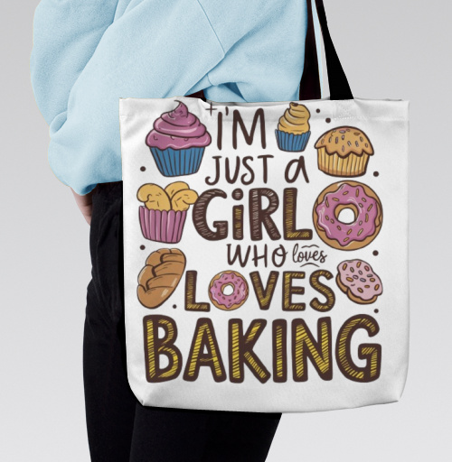 Фотография футболки Яркий плакат «Я люблю выпечку» в стиле дудл