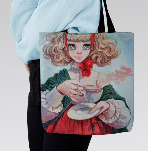 Фотография футболки Tea Party Girl / Девочка с чаем в красном платье весна и волшебство