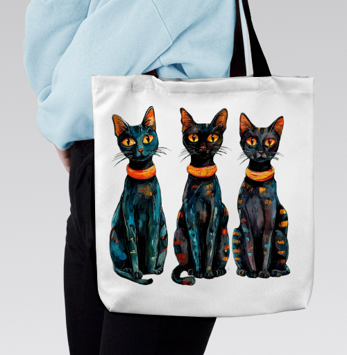 Фотография футболки Три черных кота с оранжевыми глазами / Three Black Cats with Orange Eyes
