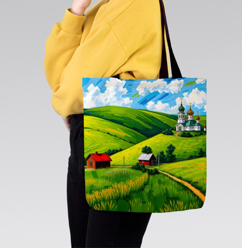 Фотография футболки Village Summer Landscape - Летний сельский пейзаж с золотыми куполами церкви