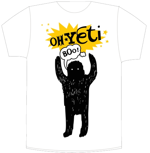 Фотография футболки Забавный йети с поднятыми руками и надписью oh Yeti