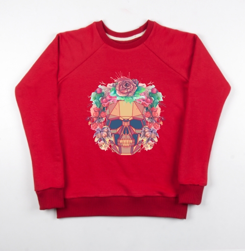 Фотография футболки Polygonal human skull and watercolor wreath.Los muertos. 