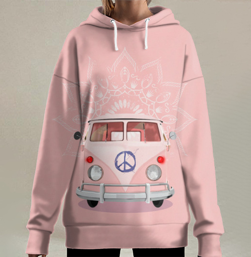 Фотография футболки Розовый Фургон Volkswagen Т1 с Мандалой Хиппи