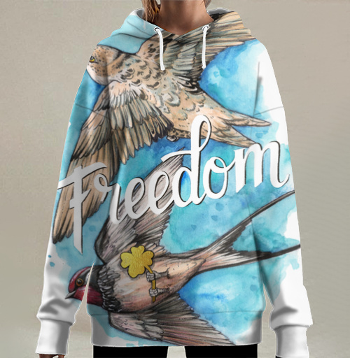 Фотография футболки Freedom – Свобода птицы в небе с золотым клевером удачи Свобода