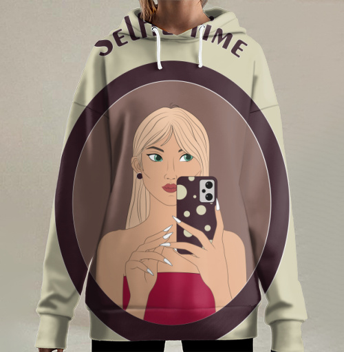 Фотография футболки Девушка с зелеными глазами и аксессуарами Selfie Time
