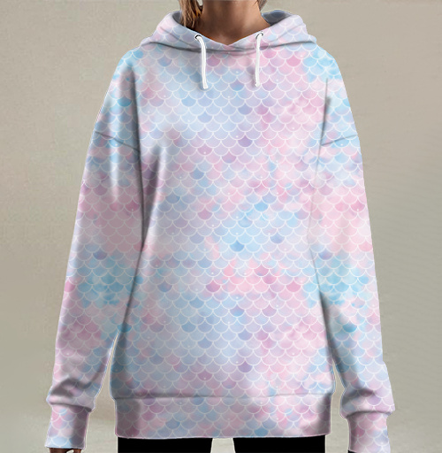 Фотография футболки Чешуя русалки в пастельных тонах, голубой с розовым принт