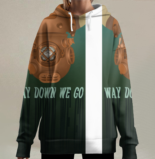 Фотография футболки Погружение вглубь моря с подводным шлемом Way down we go