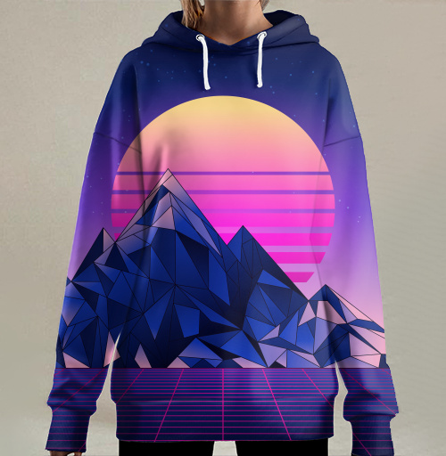 Фотография футболки Цифровой закат в стиле Synthwave с неоновой палитрой