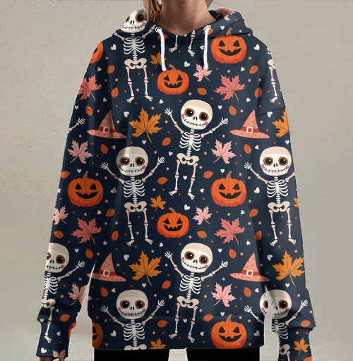 Фотография футболки Веселый танцующий скелет и тыква / Happy skeleton and pumpkin Halloween