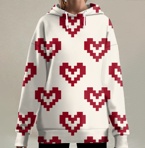Фотография футболки Пиксельные красные сердца на светлом фоне Pixel Hearts – Сердца
