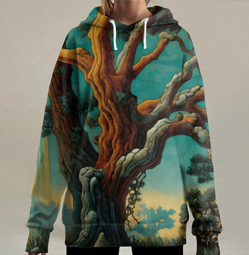 Фотография футболки Golden tree in turquoise forest / Золотое дерево в бирюзовом лесу
