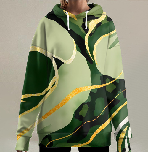 Фотография футболки Золотые изгибы на зеленом анималистичном фоне / Golden curves on green animal background