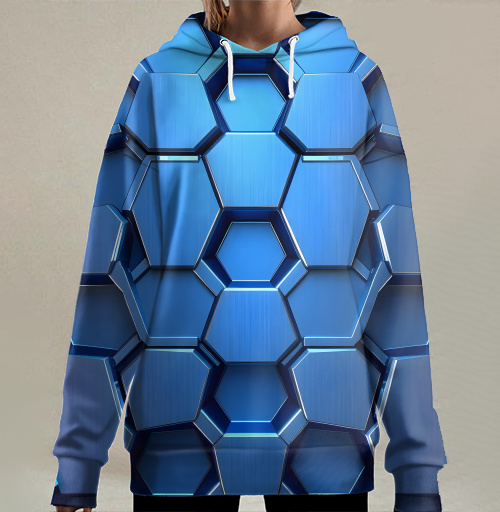 Фотография футболки Futuristic Digital Abstract – Синий металлический шестигранник