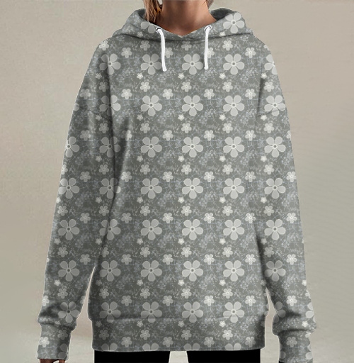 Фотография футболки Grey Daisy Floral / Серые маргаритки цветы — Паттерн серые маргаритки цветы