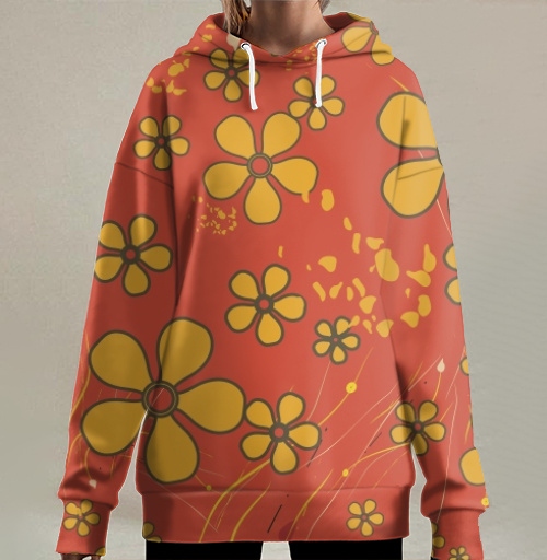 Фотография футболки Yellow Flowers Retro Pattern – Желтые цветы ретро узор оранжевого цвета