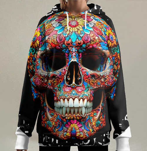Фотография футболки Floral Skull - Цветочный мексиканский череп яркий красочный декор