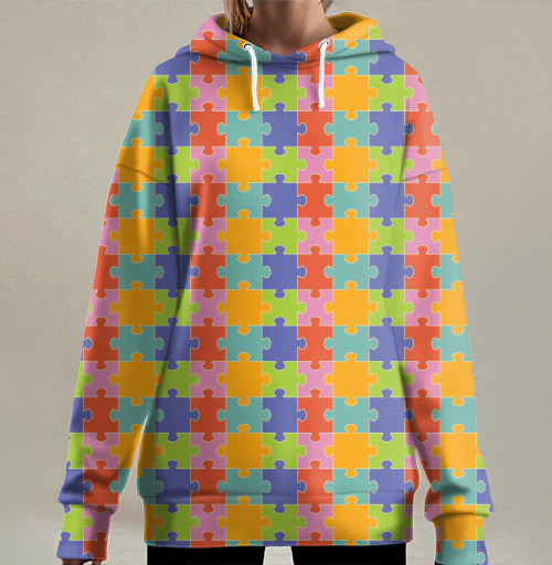 Фотография футболки Бесконечная яркая мозаика из элементов Puzzle Pattern Узор пазлов
