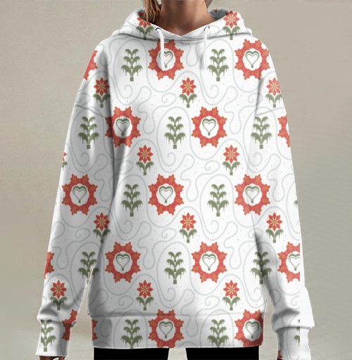 Фотография футболки Heart Flower Pattern – Сердечный цветочный орнамент на черном фоне