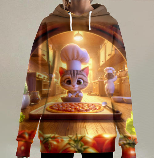 Фотография футболки Chef Cat / Котенок повар старательно готовит вкусную горячую пиццу для всей семьи
