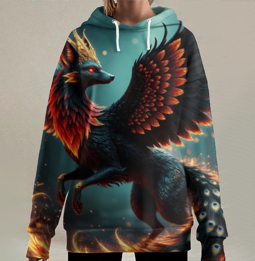 Фотография футболки Fire Fox Phoenix Hybrid – Огненная лиса феникс в лесу мистический дух природы