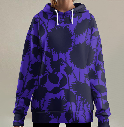 Фотография футболки Black Sunflower Silhouette Черный силуэт подсолнуха синие темные подсолнухи