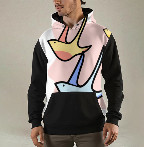 Фотография футболки Нежные голубые розовые орнаменты птиц легкость