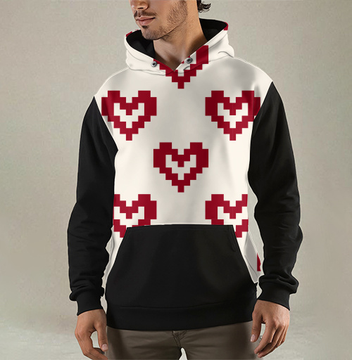 Фотография футболки Пиксельные красные сердца на светлом фоне Pixel Hearts – Сердца