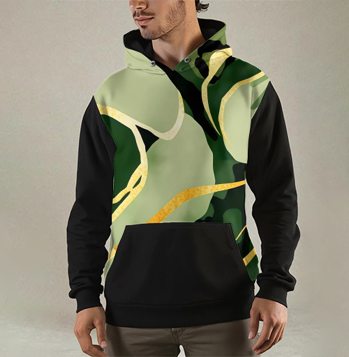 Фотография футболки Золотые изгибы на зеленом анималистичном фоне / Golden curves on green animal background