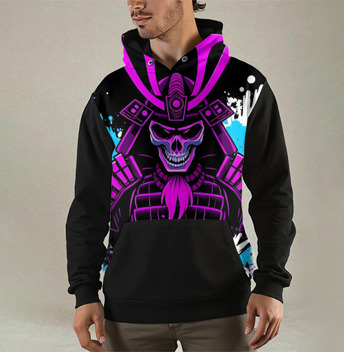 Фотография футболки Neon Cyber Samurai Warrior / Самурай Череп в ярких брызгах краски