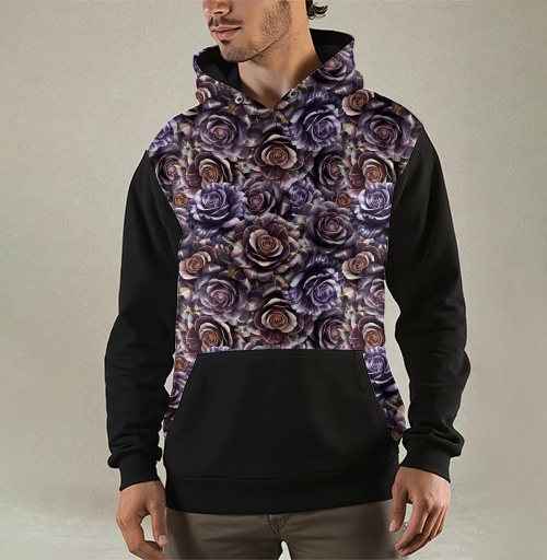 Фотография футболки Purple Rose Pattern – Темно-фиолетовые розы создают изысканный цветочный паттерн