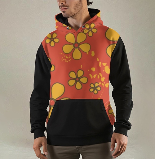 Фотография футболки Yellow Flowers Retro Pattern – Желтые цветы ретро узор оранжевого цвета