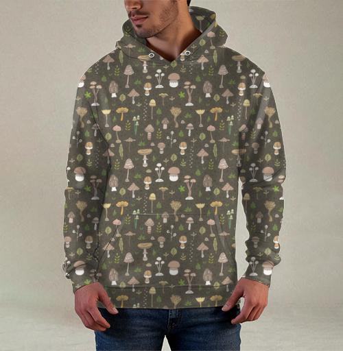 Фотография футболки Нежный узор с лесными грибами и листьями