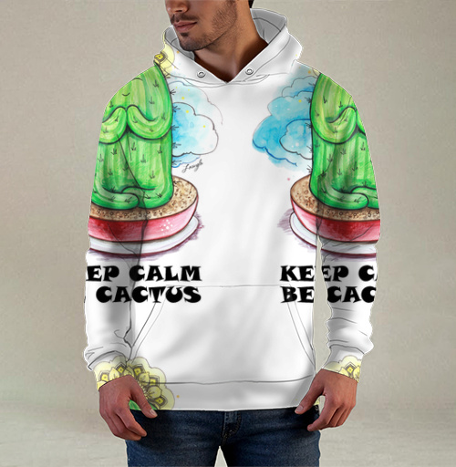 Фотография футболки Спокойный медитирующий кактус с позитивной надписью be cactus