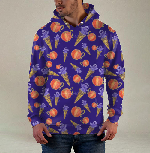 Фотография футболки Halloween Holiday Pumpkin Pattern Темно Фиолетовый Оранжевый Морозное Сладкое