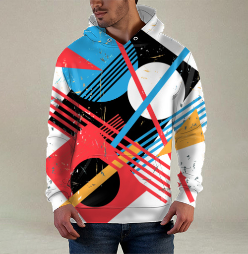 Фотография футболки Абстрактное геометрическое движение красного синего жёлтого