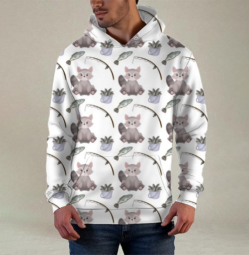 Фотография футболки Милые еноты на рыбалке в серо голубой гамме