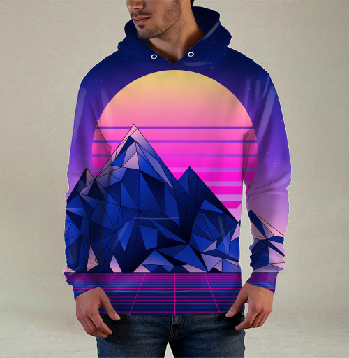 Фотография футболки Цифровой закат в стиле Synthwave с неоновой палитрой