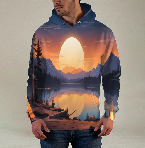 Фотография футболки Nature adventures at the mountain lake sunset / Поход к горному озеру на закате