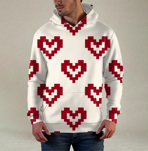 Фотография футболки Пиксельные красные сердца на светлом фоне Pixel Hearts – Сердца