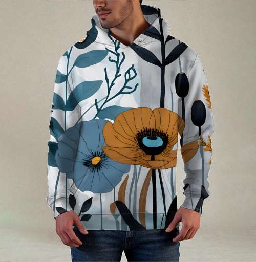 Фотография футболки Дикие горчичные маки и синие полевые цветы Botanical floral pattern