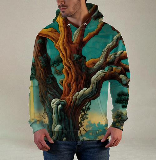 Фотография футболки Golden tree in turquoise forest / Золотое дерево в бирюзовом лесу