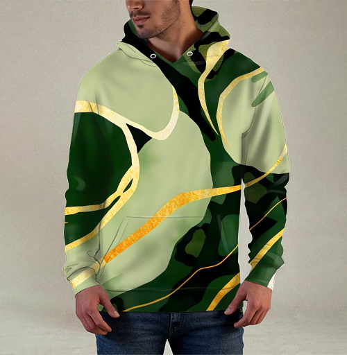Фотография футболки Золотые изгибы на зеленом анималистичном фоне / Golden curves on green animal background