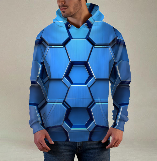 Фотография футболки Futuristic Digital Abstract – Синий металлический шестигранник