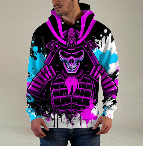 Фотография футболки Neon Cyber Samurai Warrior / Самурай Череп в ярких брызгах краски