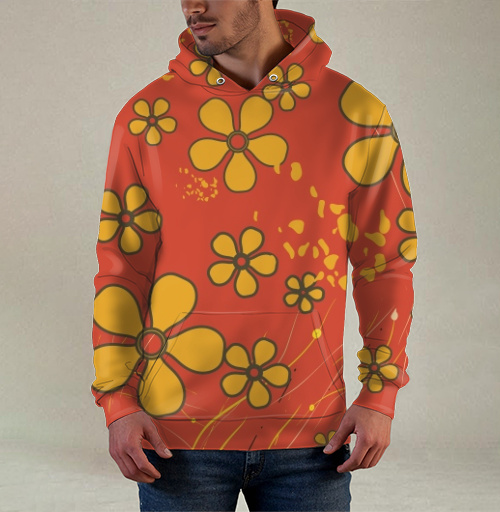 Фотография футболки Yellow Flowers Retro Pattern – Желтые цветы ретро узор оранжевого цвета