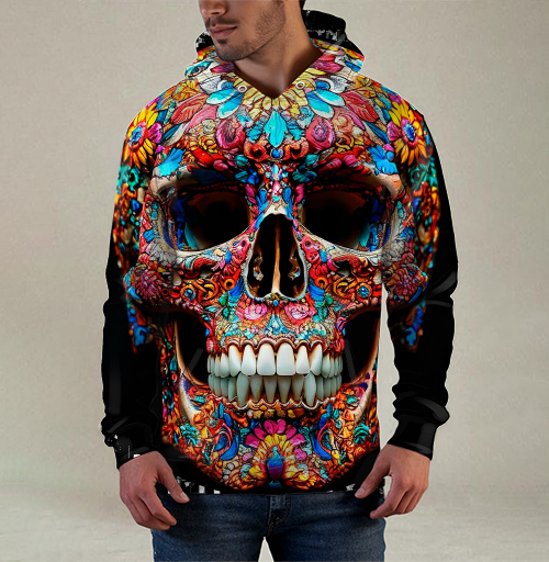 Фотография футболки Floral Skull - Цветочный мексиканский череп яркий красочный декор