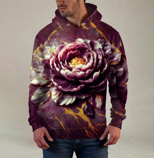 Фотография футболки Golden Marble Peony – Золотой мраморный пион на фоне декоративного изделия