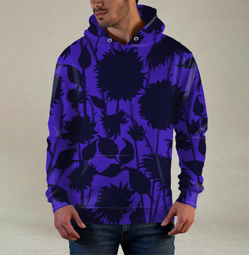 Фотография футболки Black Sunflower Silhouette Черный силуэт подсолнуха синие темные подсолнухи
