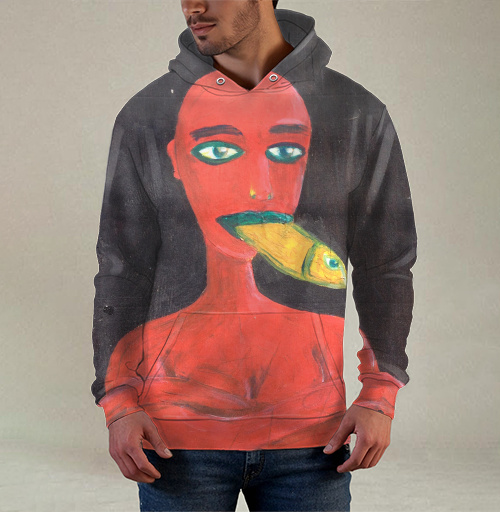 Фотография футболки Red woman with a fish in his mouth